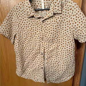 Rylee + Cru Tan Polka Dot Button Down Shirt